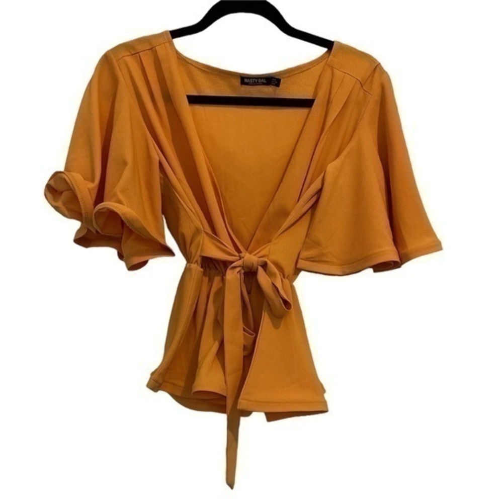 Nasty Gal Orange Short Sleeve Ruffle Peplum Top Size 4